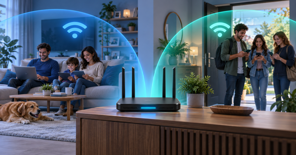 Roteador oferecendo uma rede Wi-Fi separada para convidados em uma residência