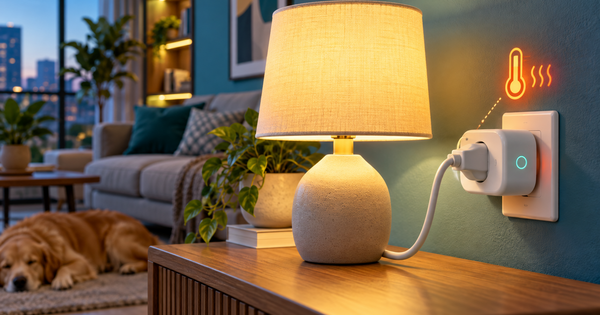 Tomada inteligente conectada a uma luminária com alerta de segurança