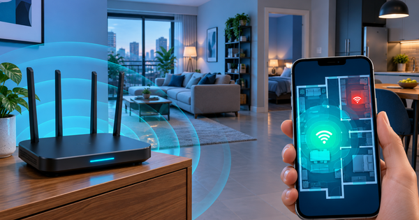 Pessoa verificando o sinal Wi-Fi no celular em casa